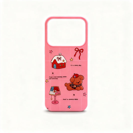 Pink Cartoon Dog Glitter Phone Case for iPhone