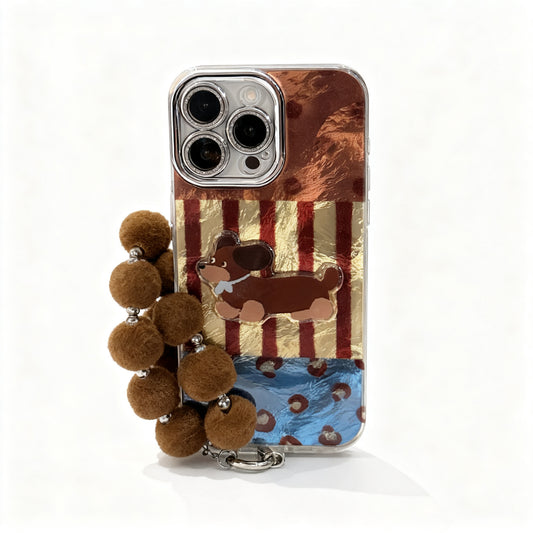 Vintage Stripe Dachshund Plush Phone Case for iPhone