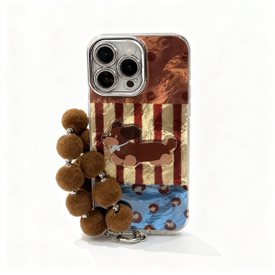 Vintage Stripe Dachshund Plush Phone Case for iPhone