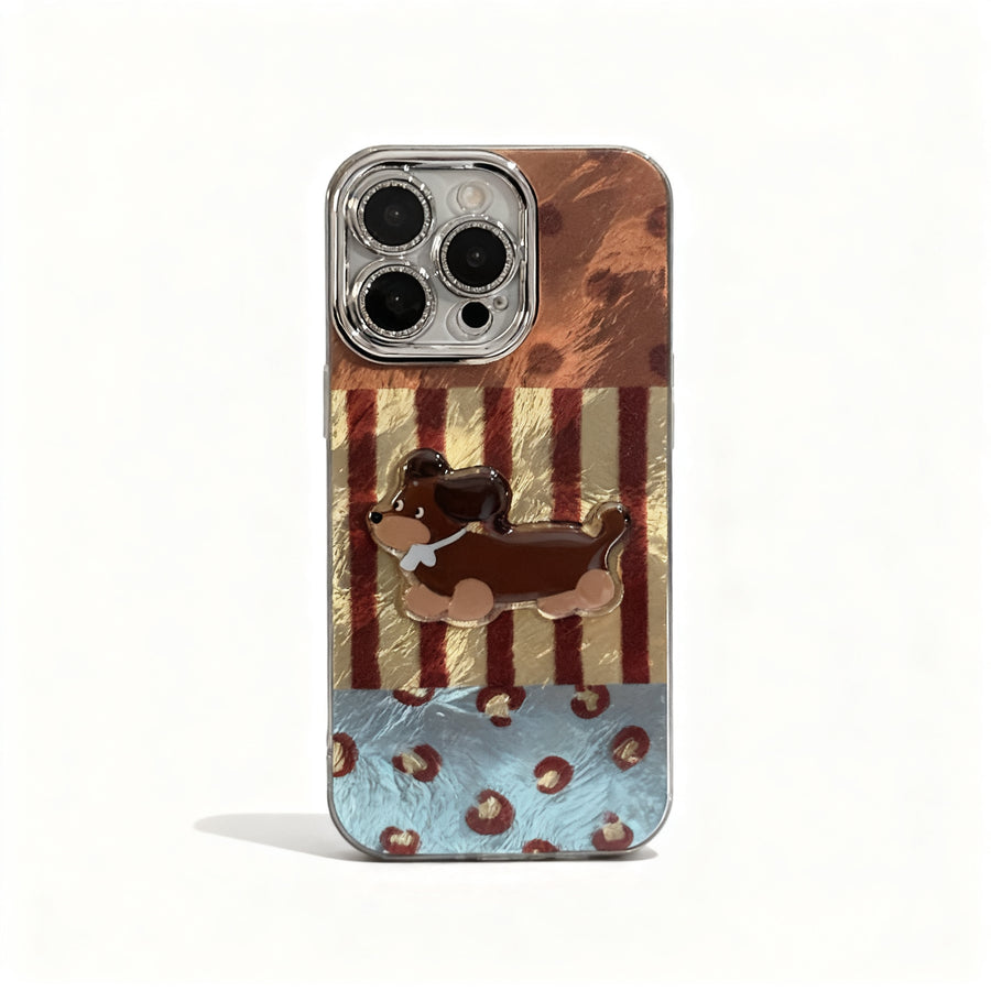 Vintage Stripe Dachshund Plush Phone Case for iPhone