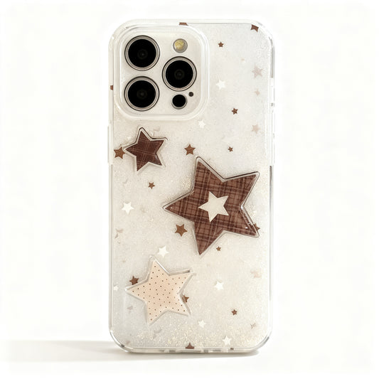 Brown Plaid Star Soft Phone Case for iPhone