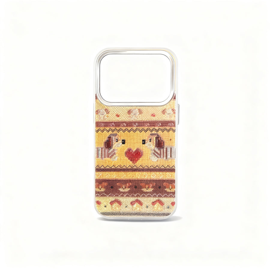 Cute Pink Dog Pattern Glitter Phone Case for iPhone