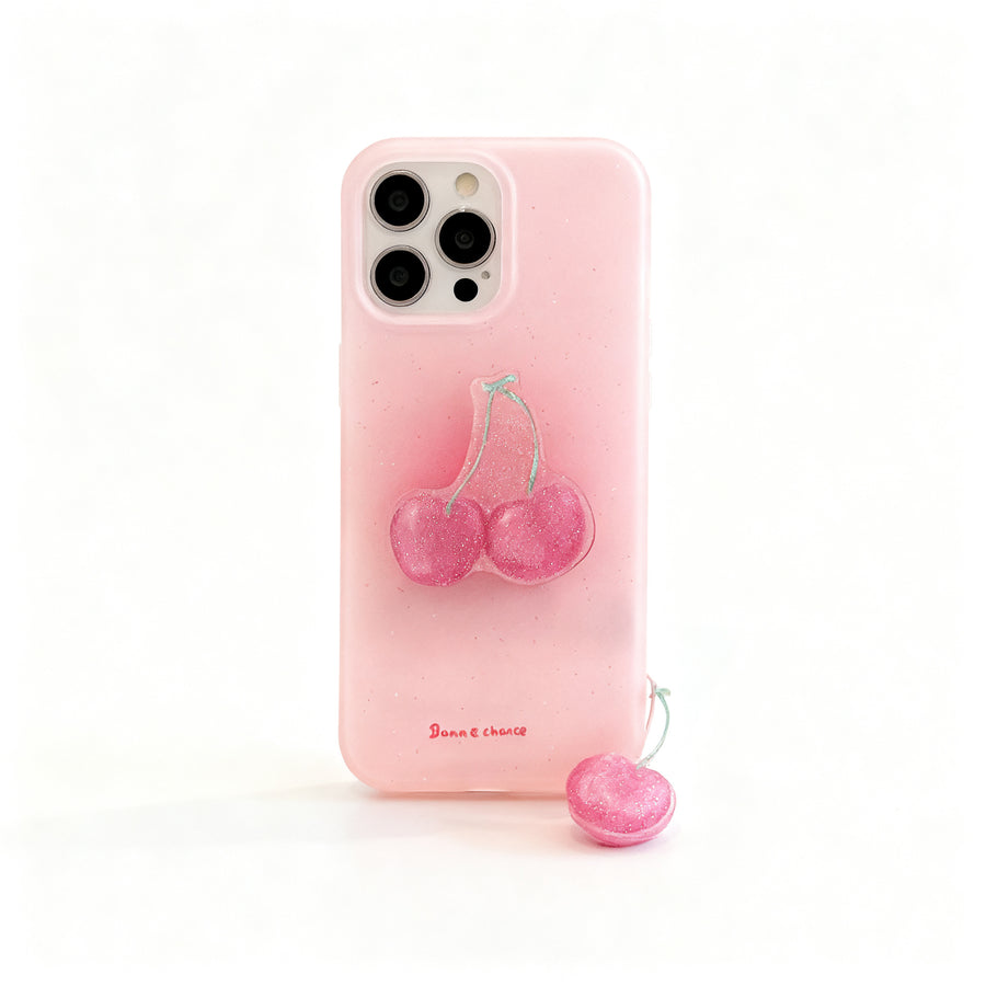 Cute Pink Cherry Glitter Phone Case for iPhone