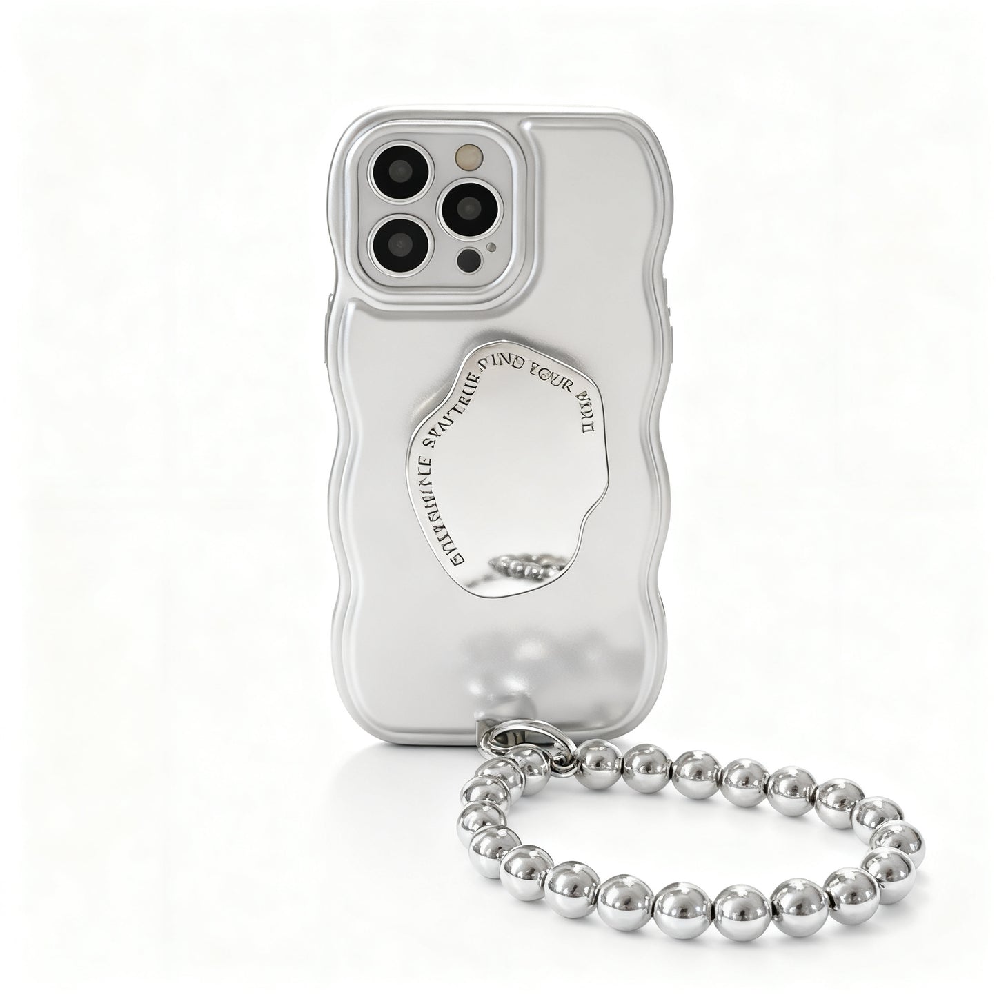 Metallic Silver Wave Pattern Stand Phone Case for iPhone