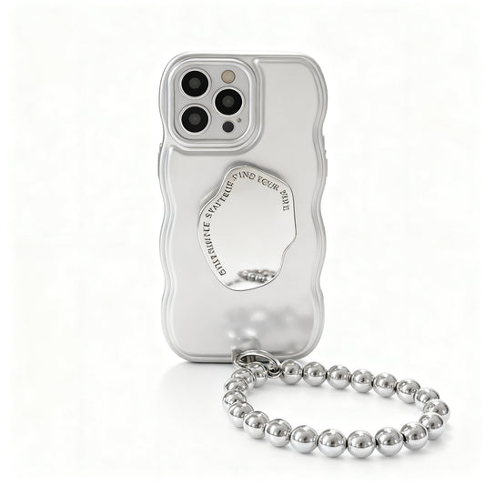 Metallic Silver Wave Pattern Stand Phone Case for iPhone
