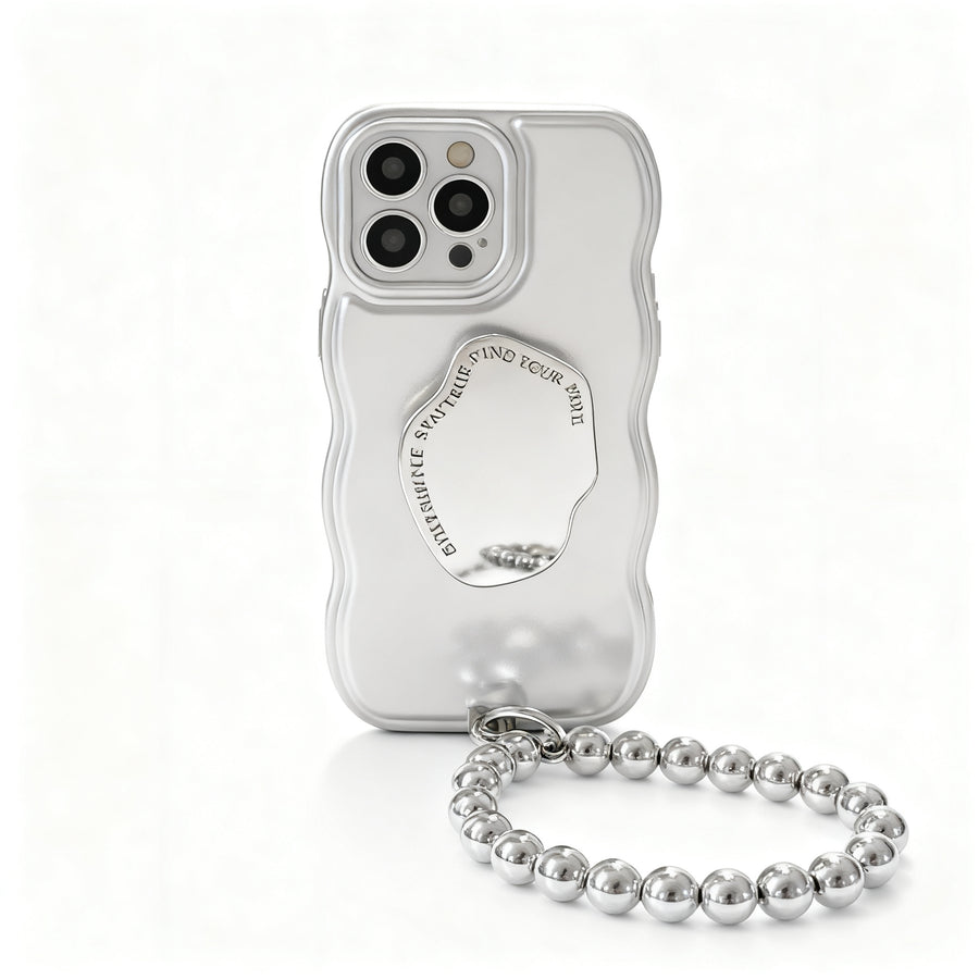 Metallic Silver Wave Pattern Stand Phone Case for iPhone