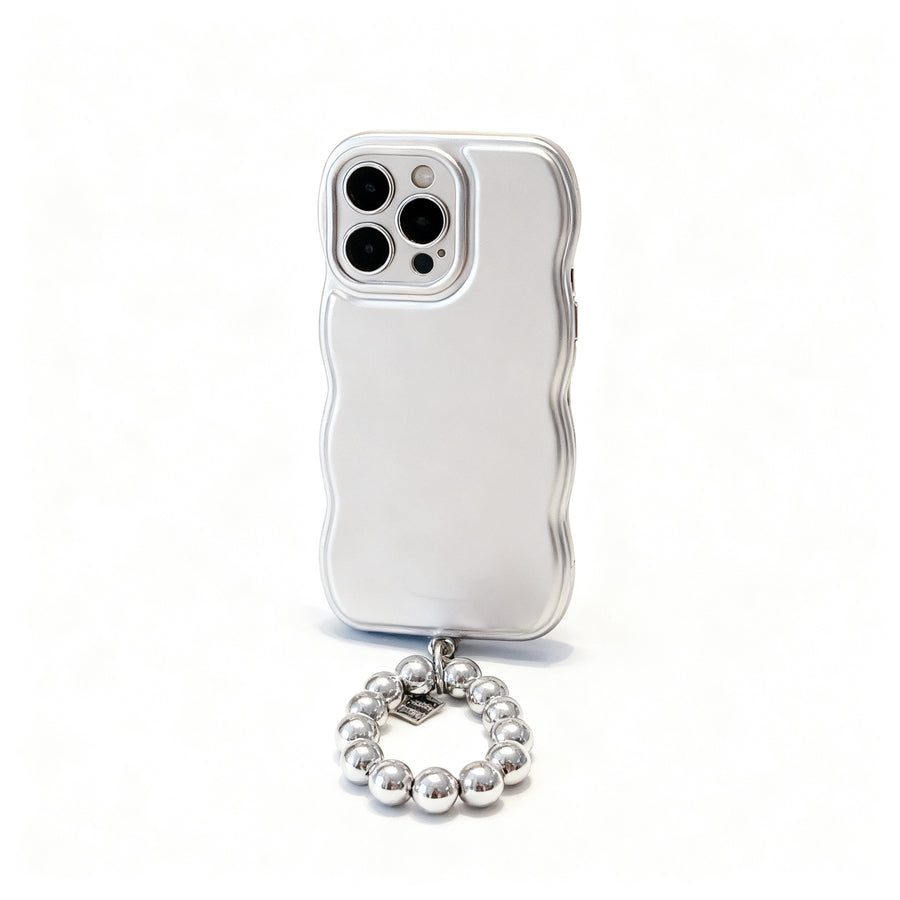 Metallic Silver Wave Pattern Stand Phone Case for iPhone