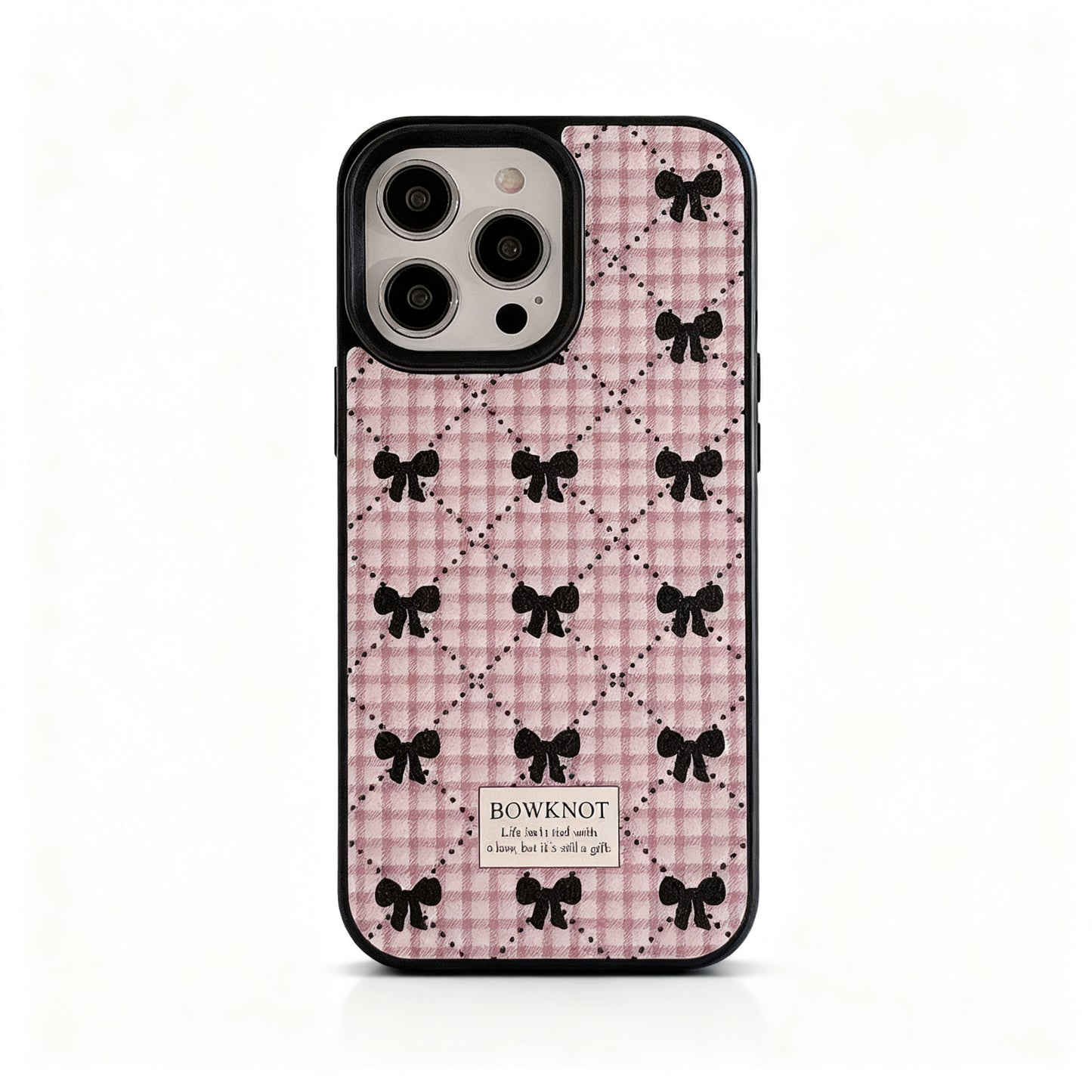 Korean Style Pink Plaid Bow Phone Case for iPhone