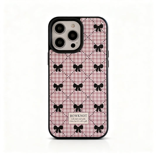 Korean Style Pink Plaid Bow Phone Case for iPhone