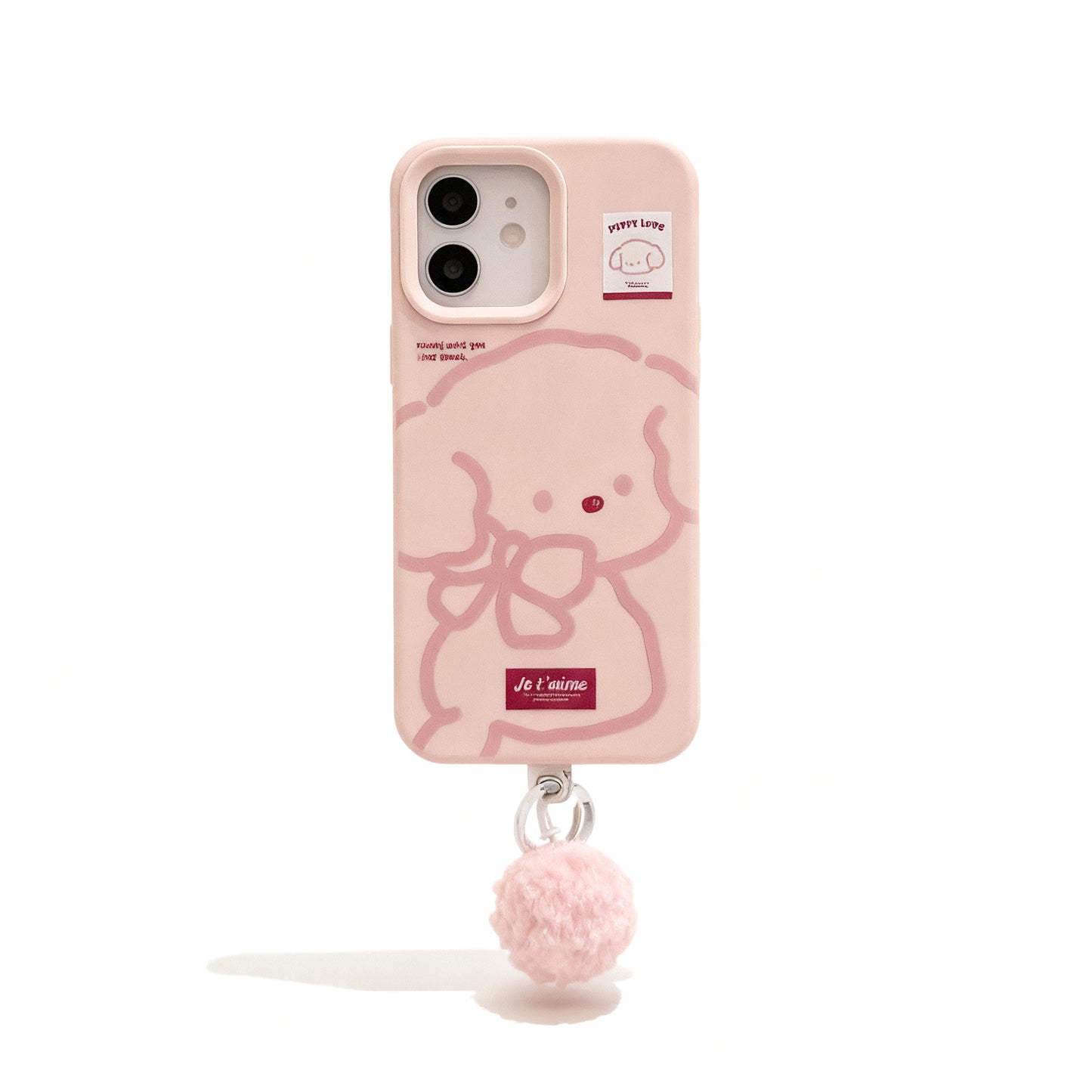 Pink Dog Pattern Plush Phone Case for iPhone