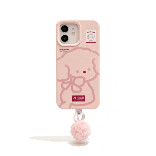 Pink Dog Pattern Plush Phone Case for iPhone