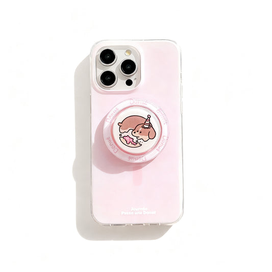 Soft Pink Gradient Dog Print Magnetic Phone Case for iPhone