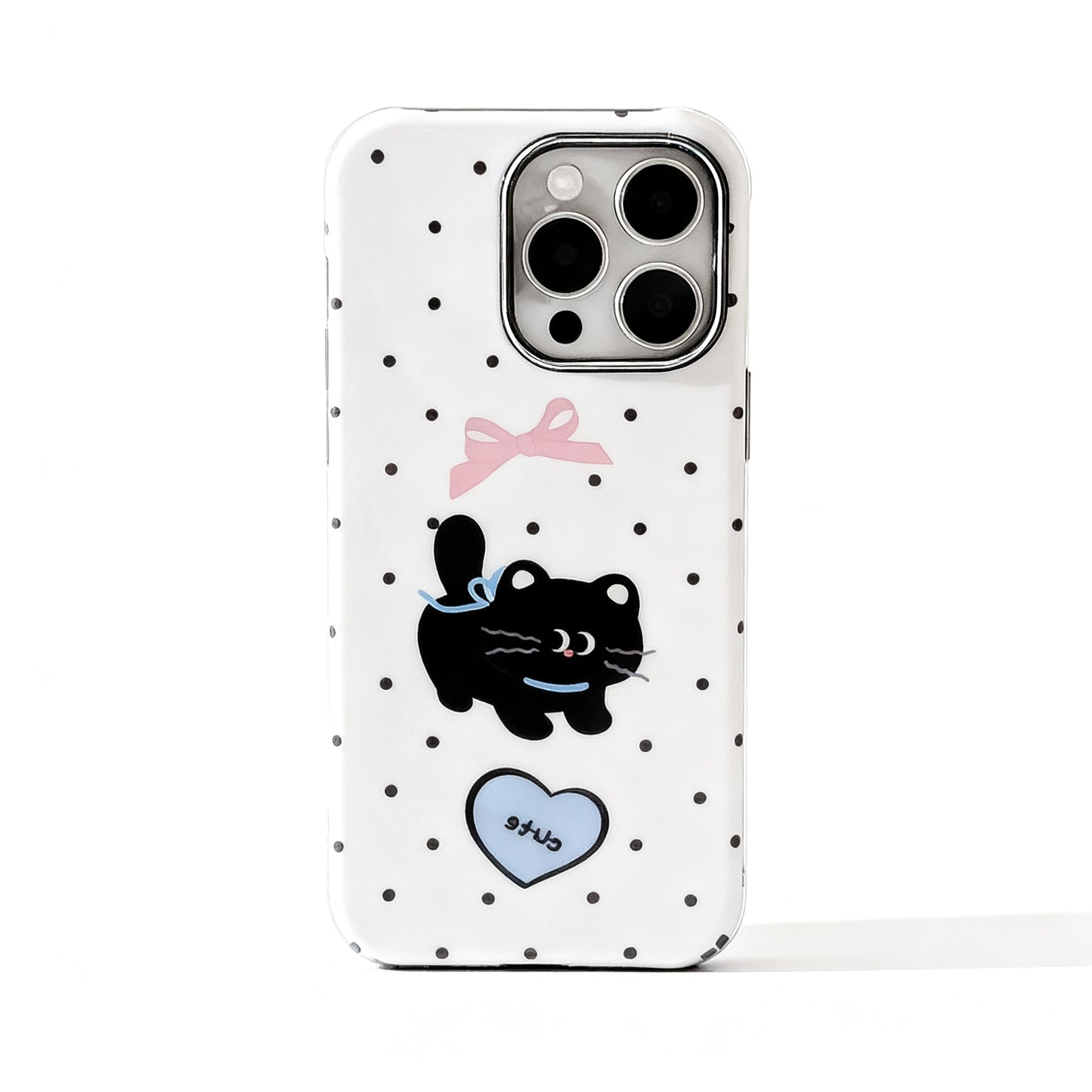 Black Cat Bow Polka Dot Soft Phone Case for iPhone
