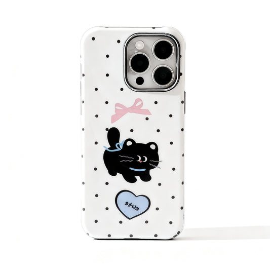 Black Cat Bow Polka Dot Soft Phone Case for iPhone