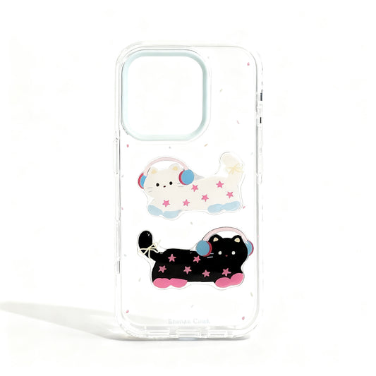 Blue Ink Splash Cartoon Cat Soft Phone Case for iPhone