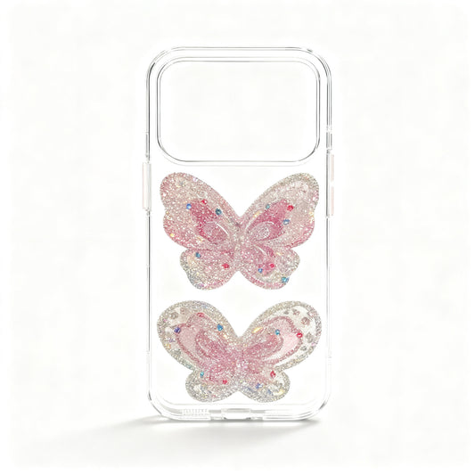 Pink Butterfly Transparent Glitter Phone Case for iPhone