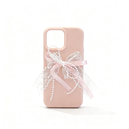 Pink Lace Pearl Bow Soft Phone Case for iPhone