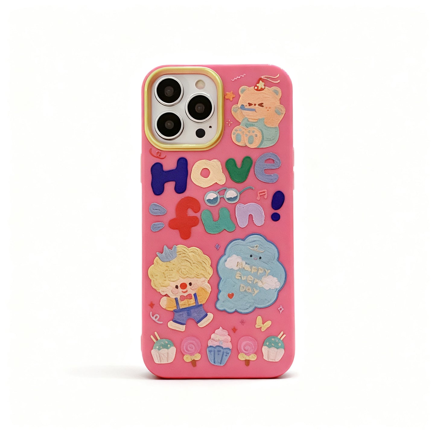 Korean Style Pink Doodle Glossy Phone Case for iPhone