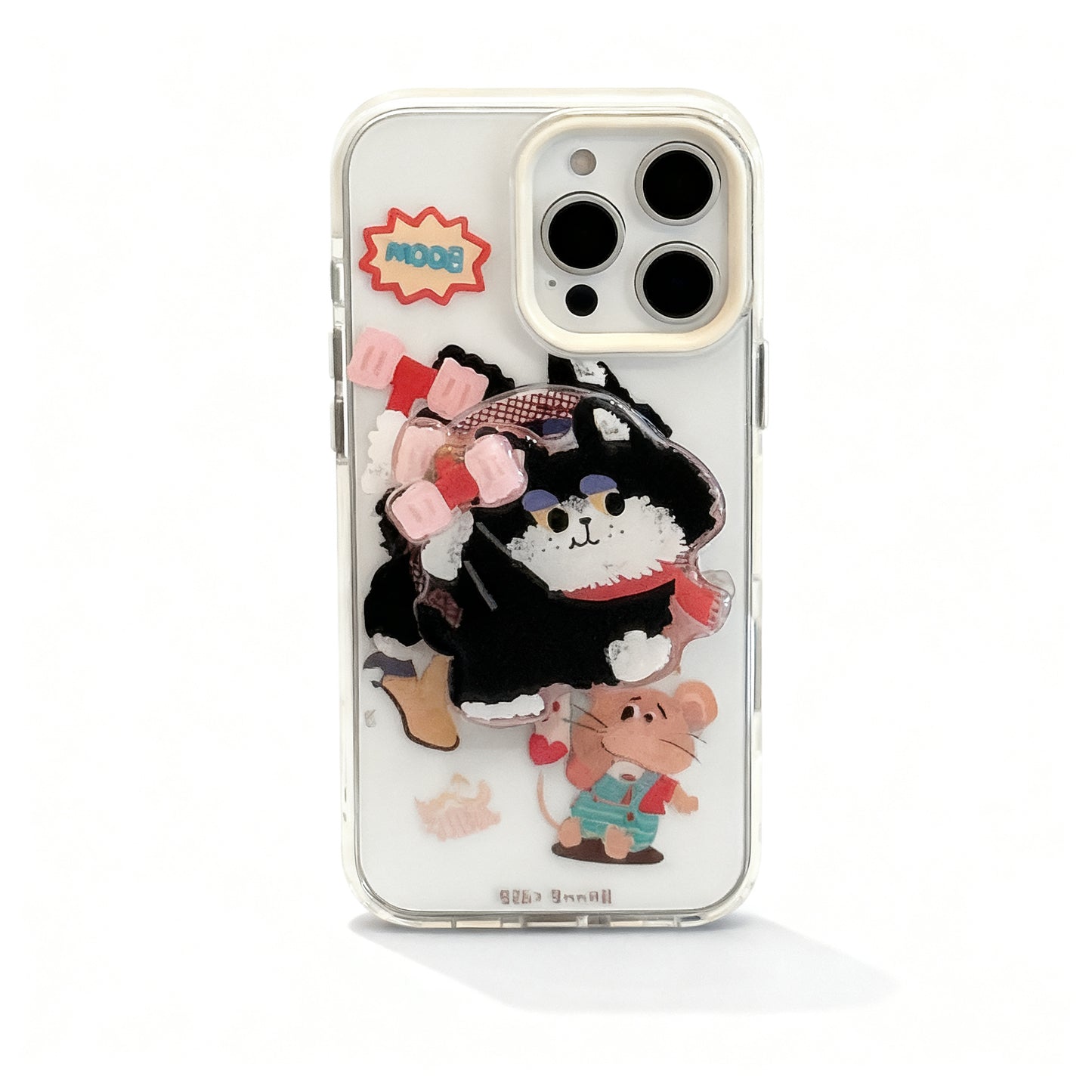 Transparent Cat Design Stand Phone Case for iPhone