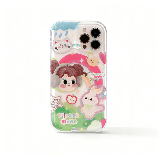 Cute Pink Oil Painting Transparent Phone Case for iPhone