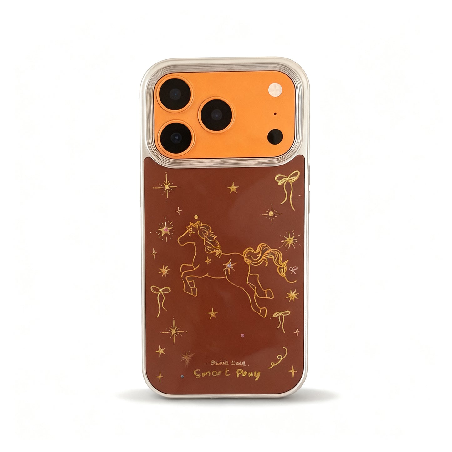 Brown Metallic Horse Design Soft Phone Case for iPhone