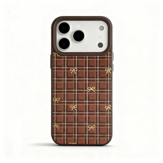 Vintage Gold Plaid Bow Soft Phone Case for iPhone