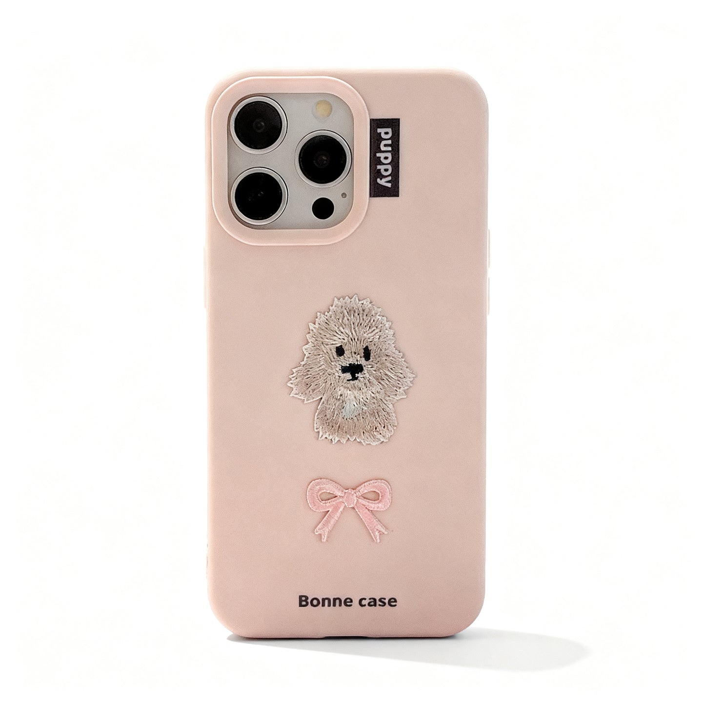 Cute Pink Bow Embroidered Dog Phone Case for iPhone