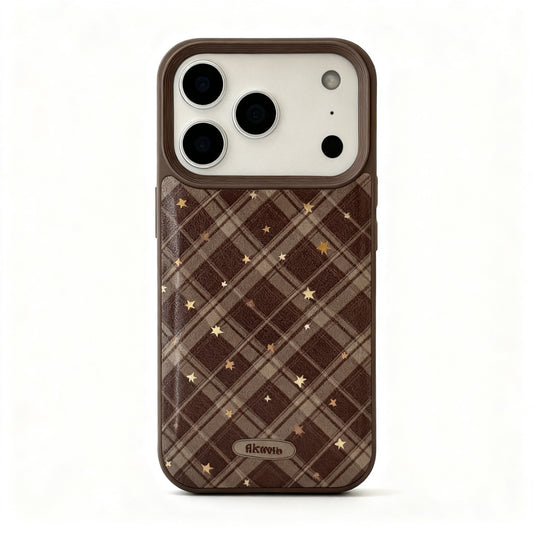 Warm Brown Plaid Star Shockproof Phone Case for iPhone