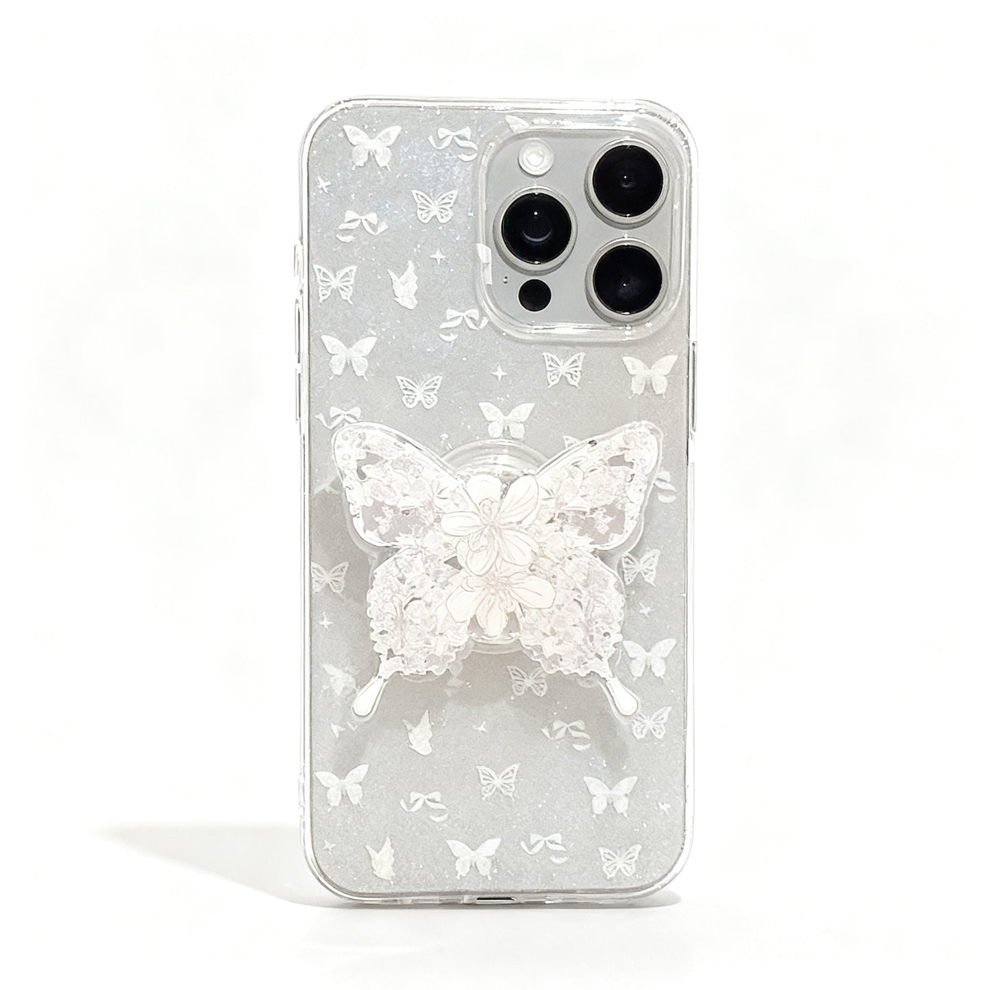 Elegant White Butterfly Stand Phone Case for iPhone