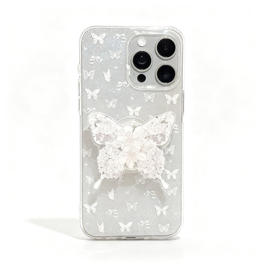 Elegant White Butterfly Stand Phone Case for iPhone