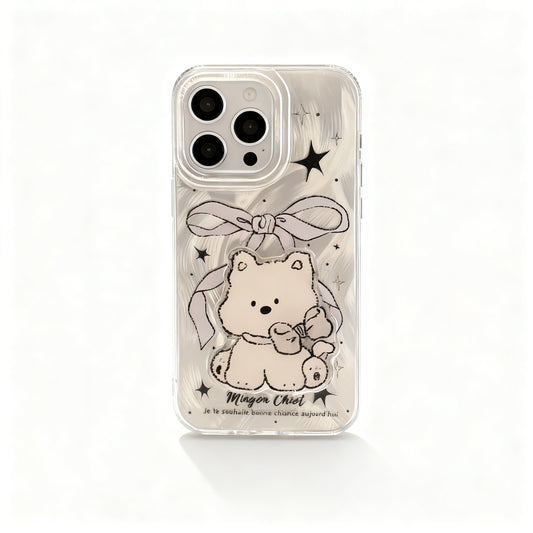 Cute Pink Bow Dog Design Stand Phone Case for iPhone