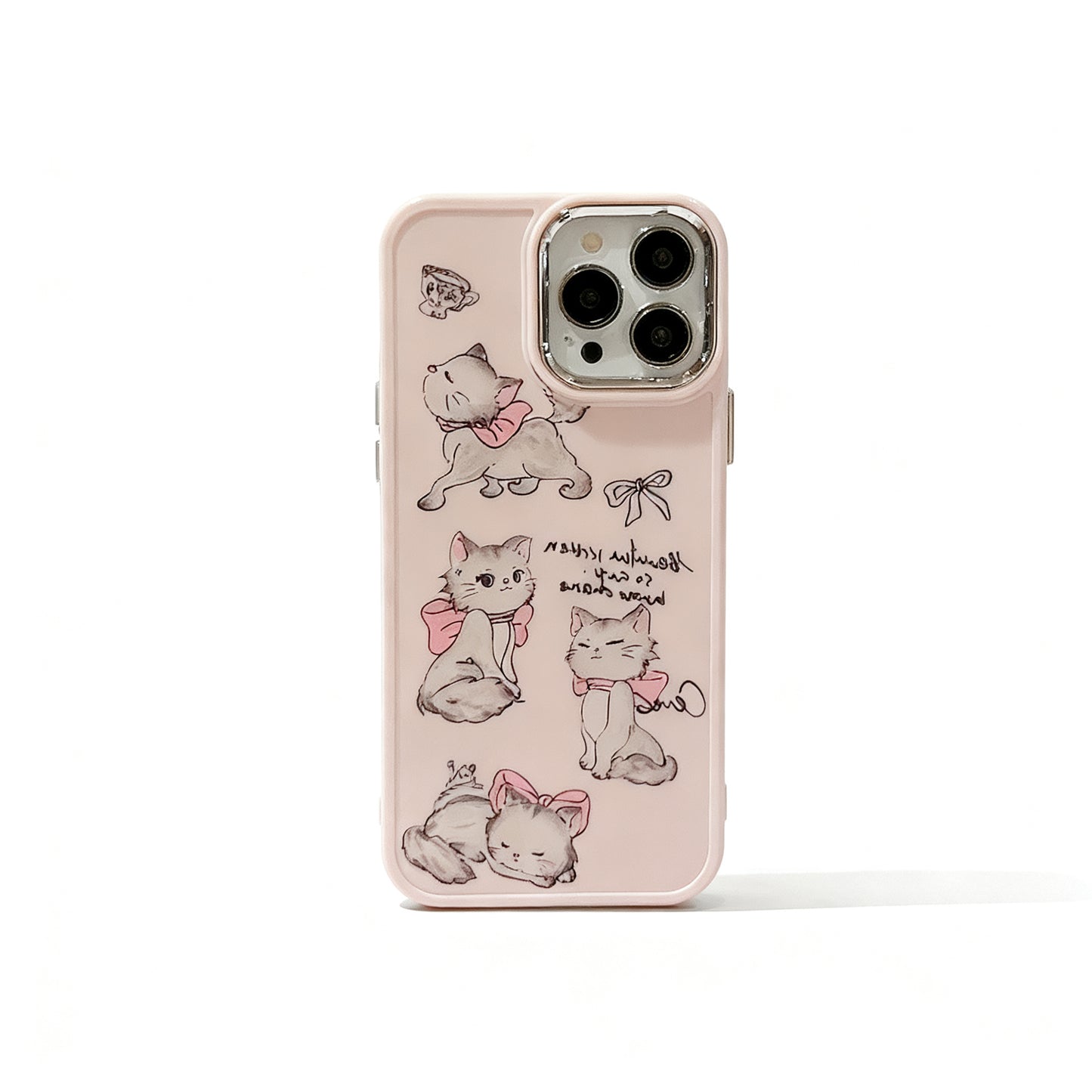 Cute Pink Cat Doodle Soft Phone Case for iPhone