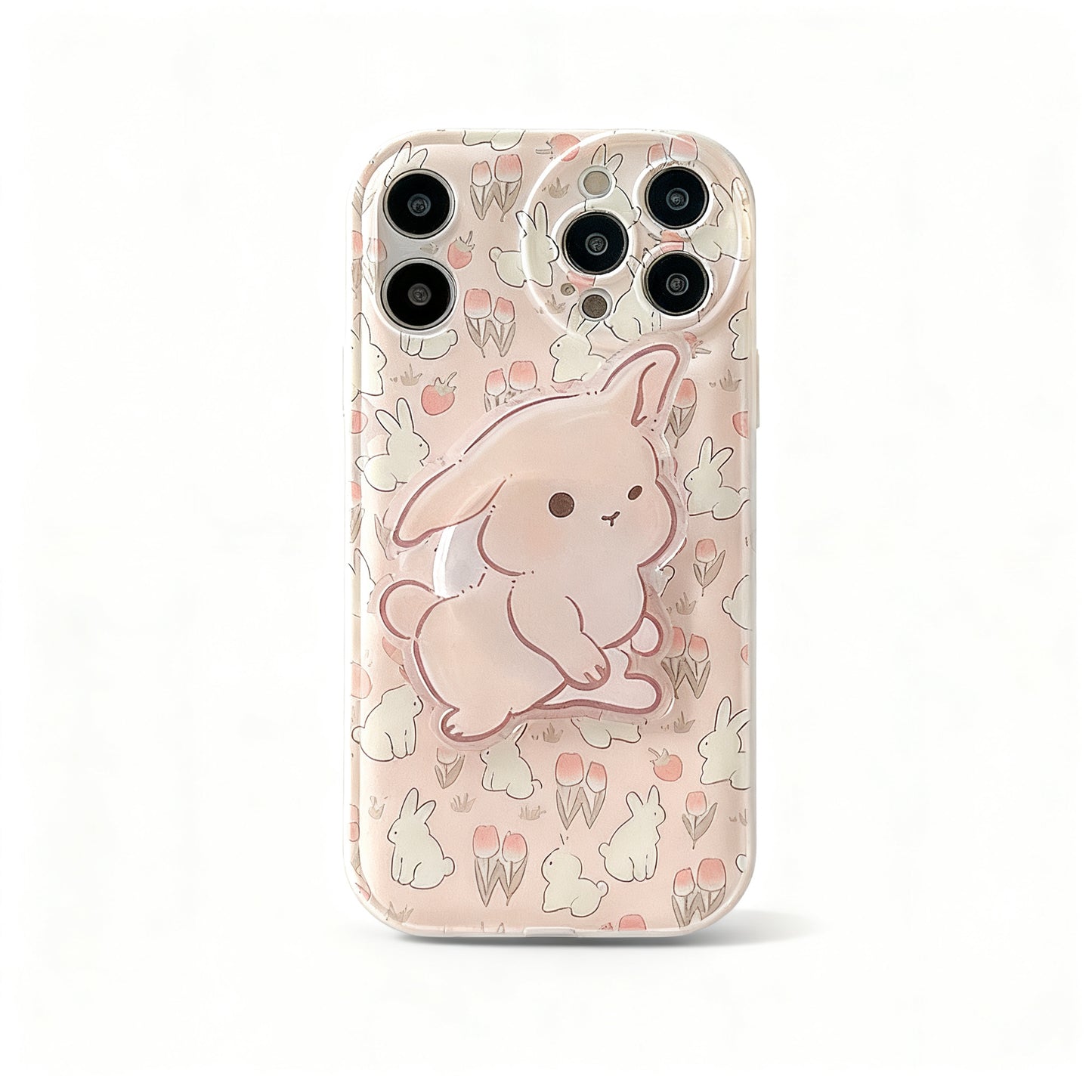 Cute Rabbit Floral Phone Case with Stand for iPhone
