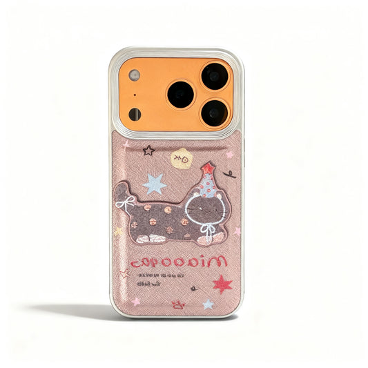 Brown Cat Cartoon Leather Phone Case for iPhone