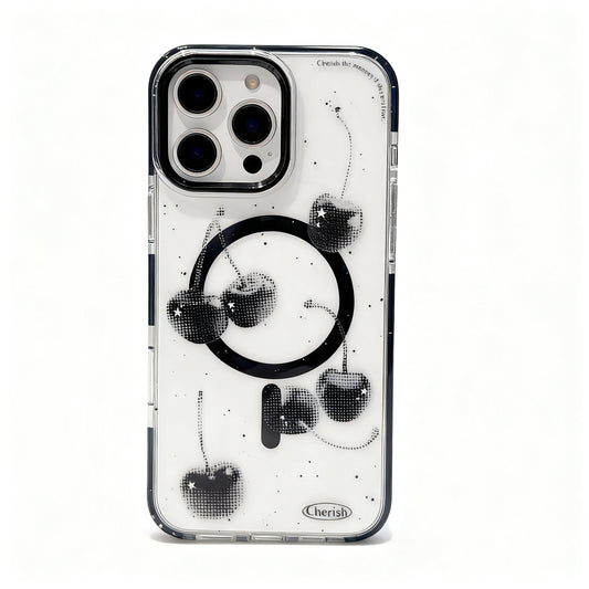 Black Cherry Transparent Magnetic Phone Case for iPhone
