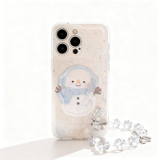 Winter Snowman Glitter Stand Phone Case for iPhone