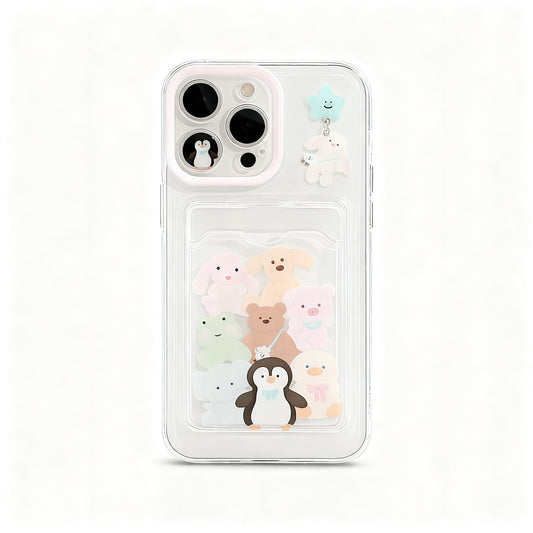 Korean Style Cute Animal Card Holder Phone Case for iPhone