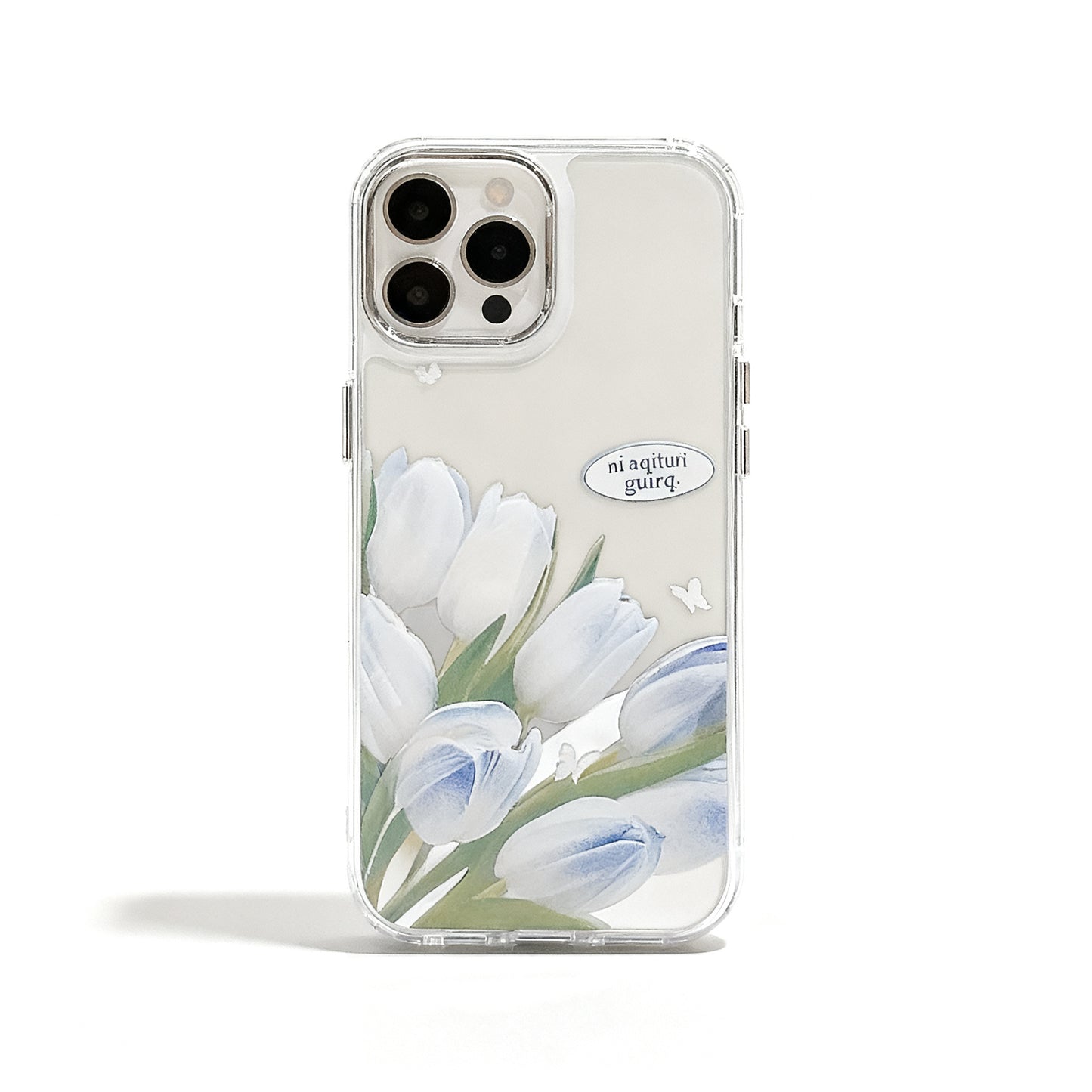 Soft Blue Floral Makeup Mirror Phone Case for iPhone