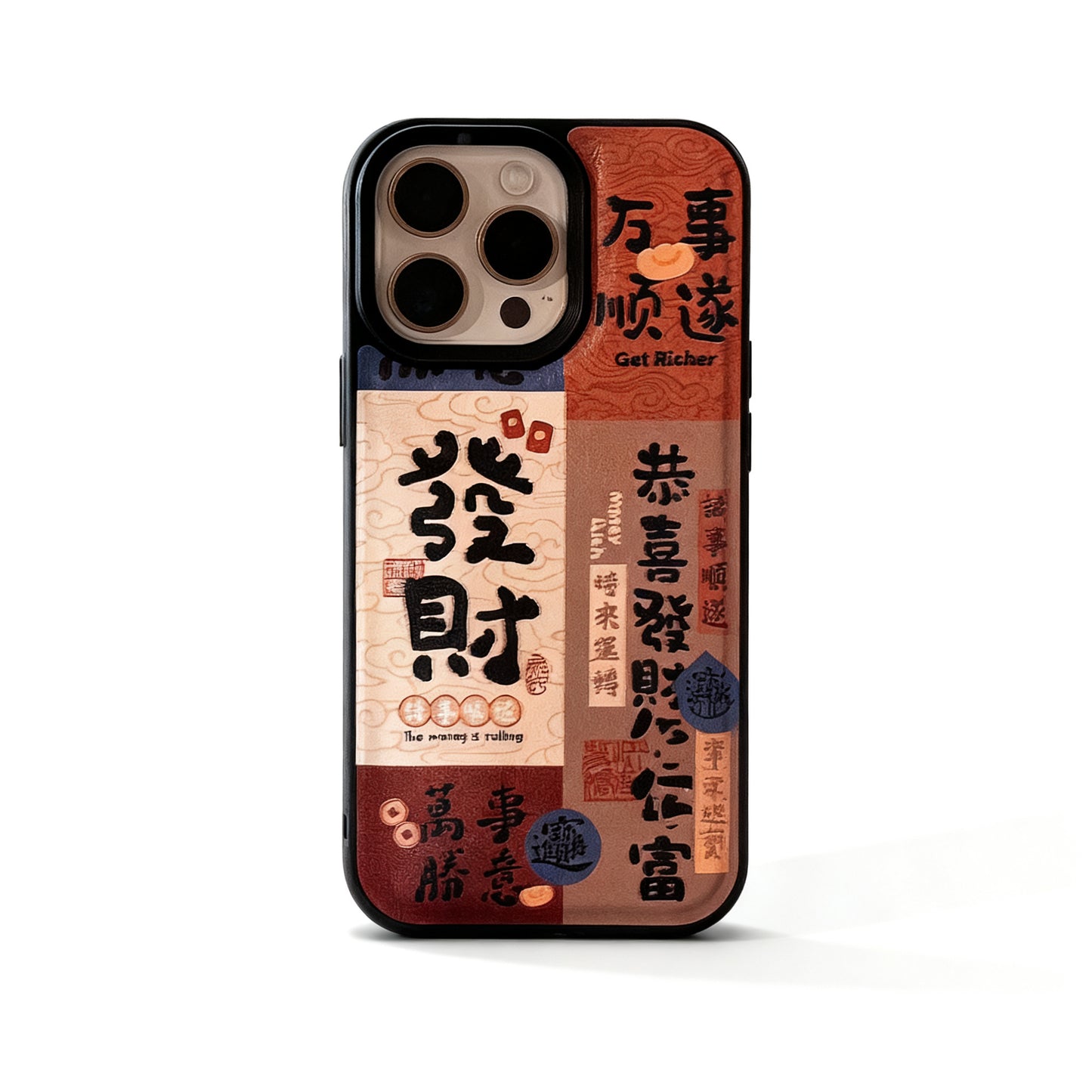 Festive Text Patchwork Leather Phone Case for iPhone