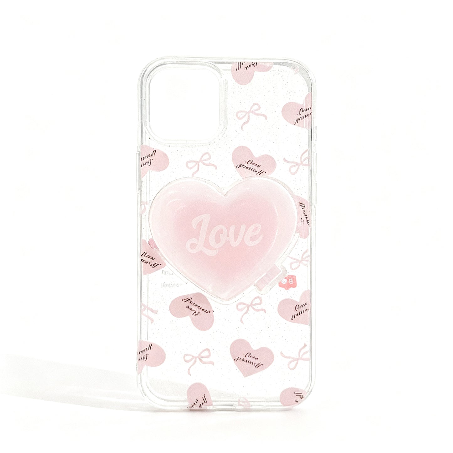 Pink Heart Glitter Stand Phone Case for iPhone
