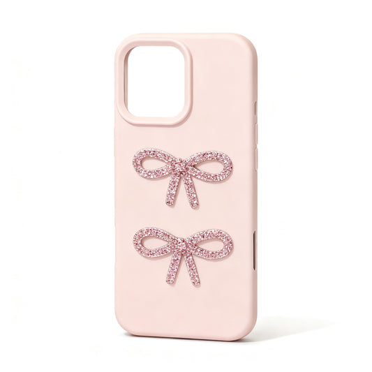 Pink Bow Rhinestone Soft Phone Case for iPhone