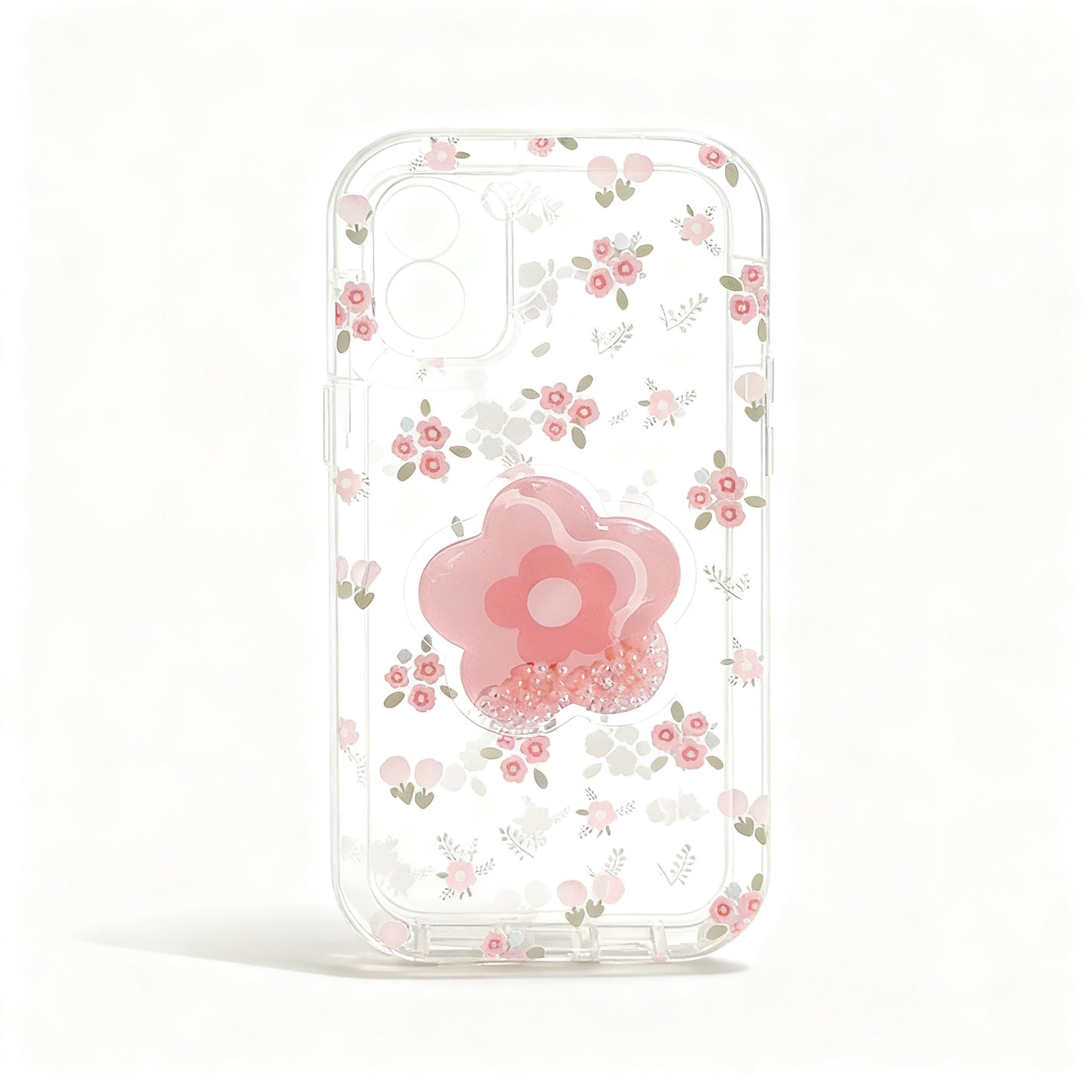 Pink Floral Clear Stand Phone Case for iPhone