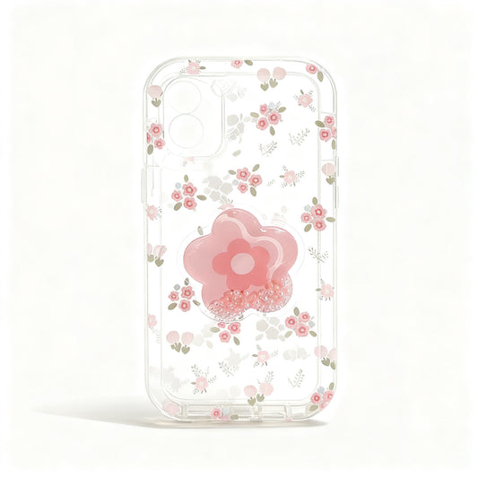 Pink Floral Clear Stand Phone Case for iPhone