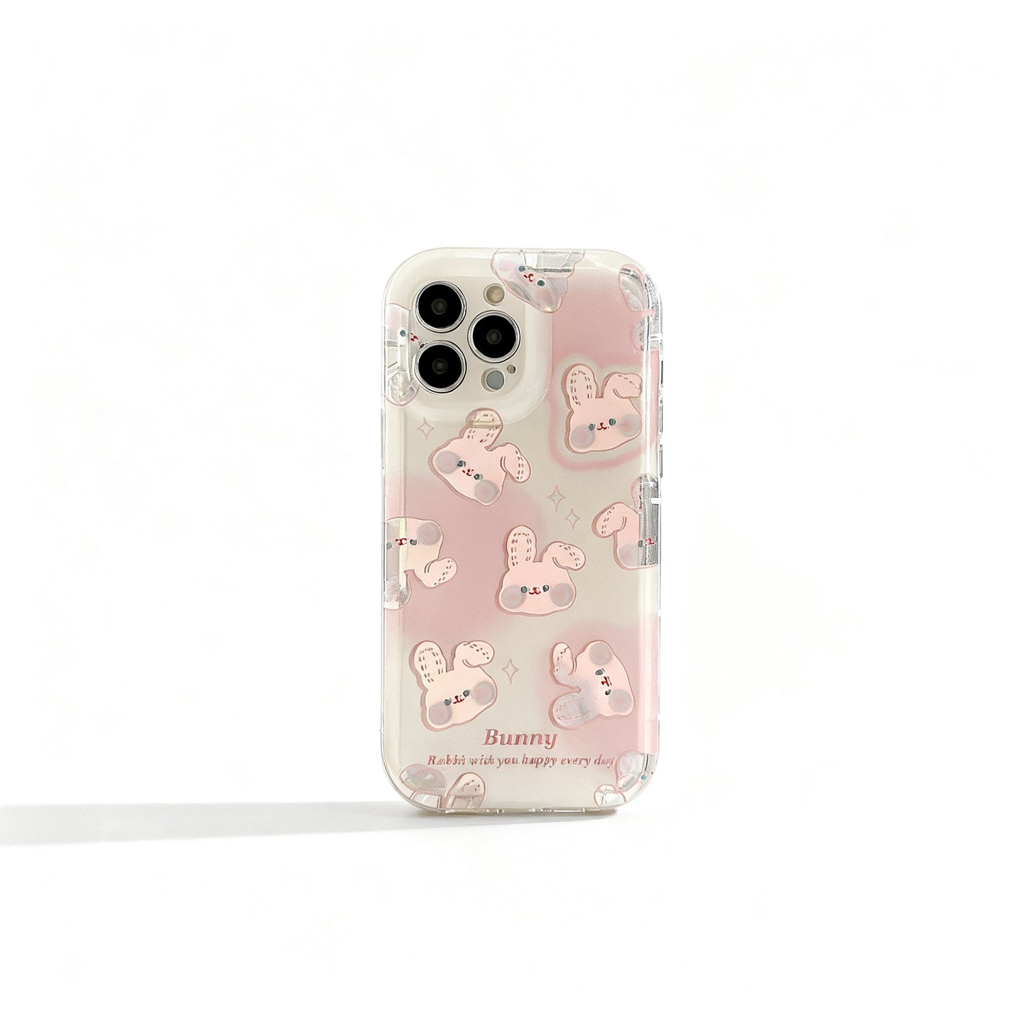 Pink Rabbit Transparent Phone Case with Glitter for iPhone