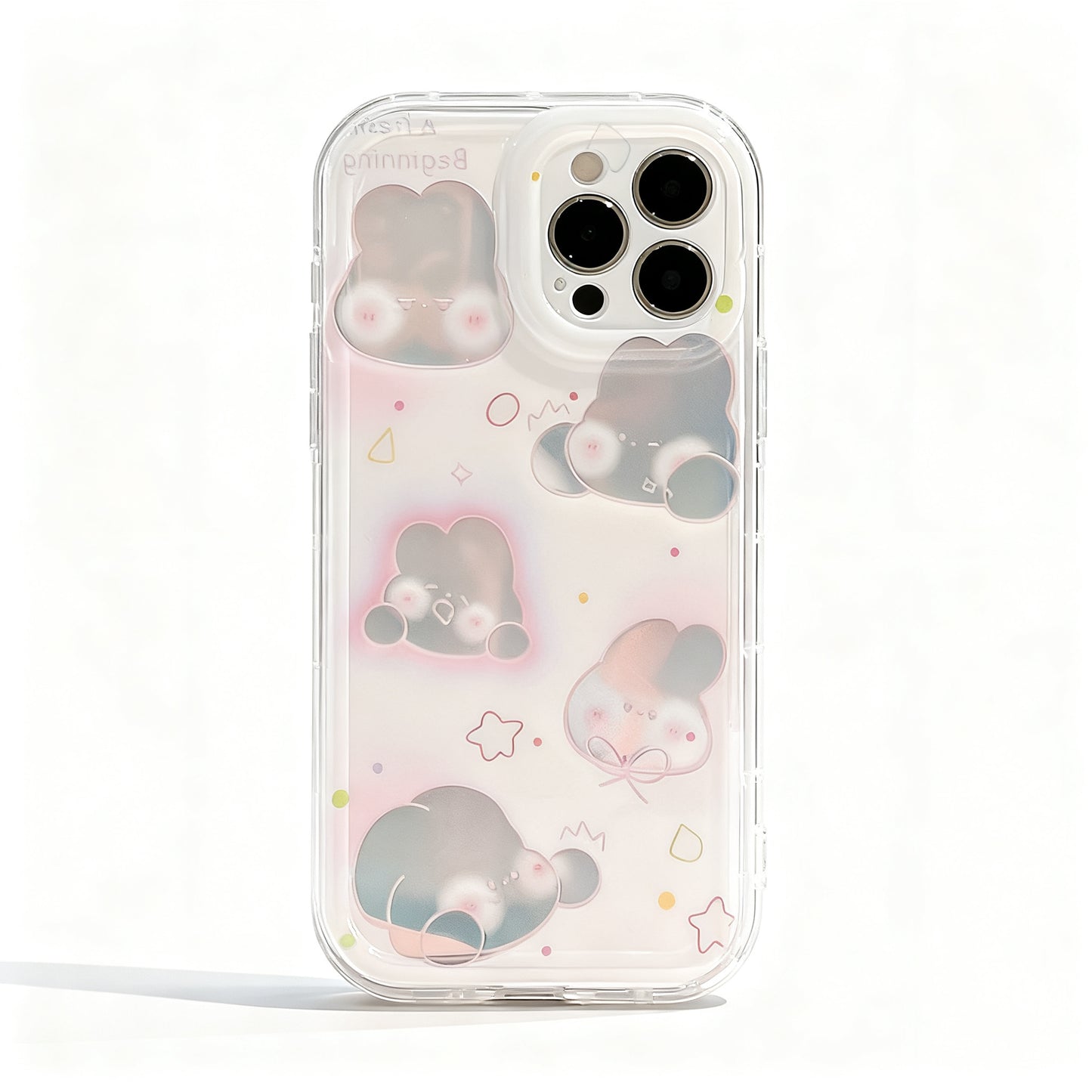 Pink Rabbit Transparent Phone Case with Glitter for iPhone