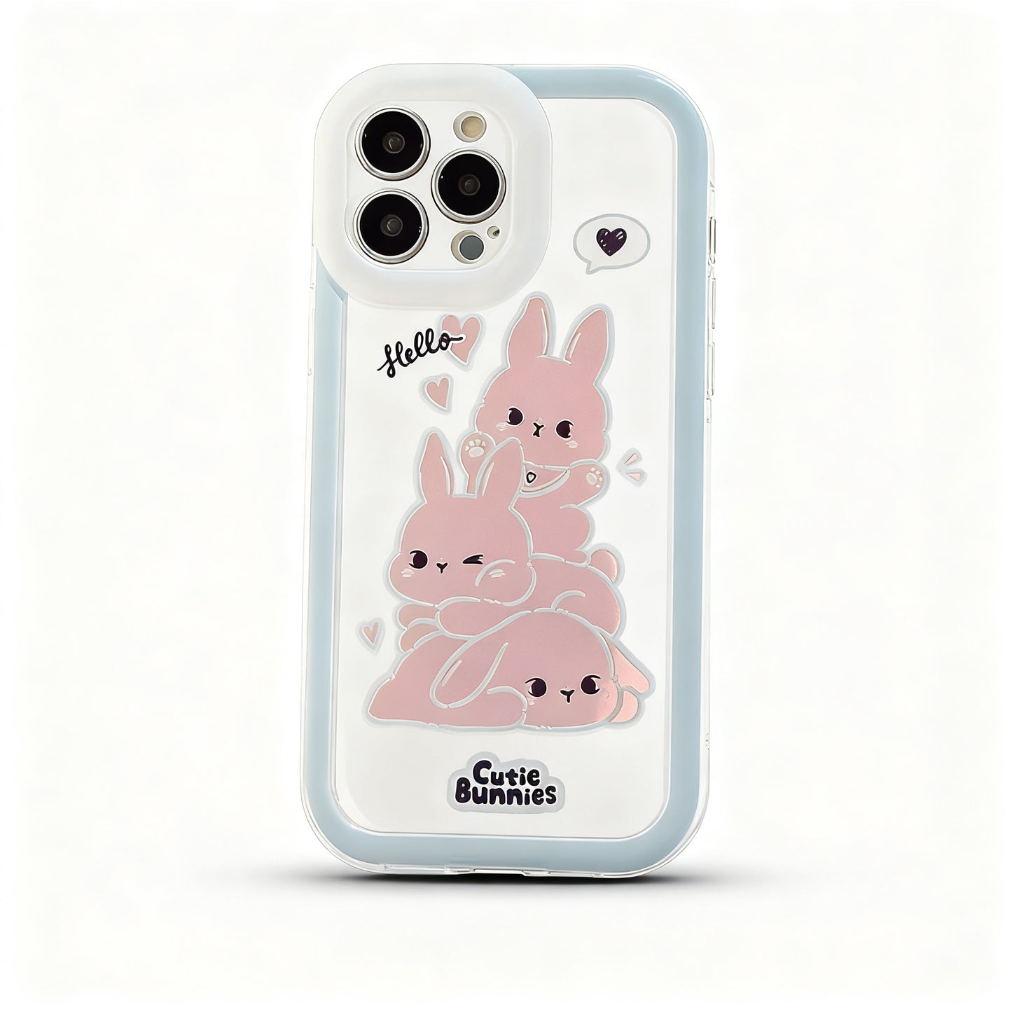 Pink Rabbit Transparent Phone Case with Glitter for iPhone
