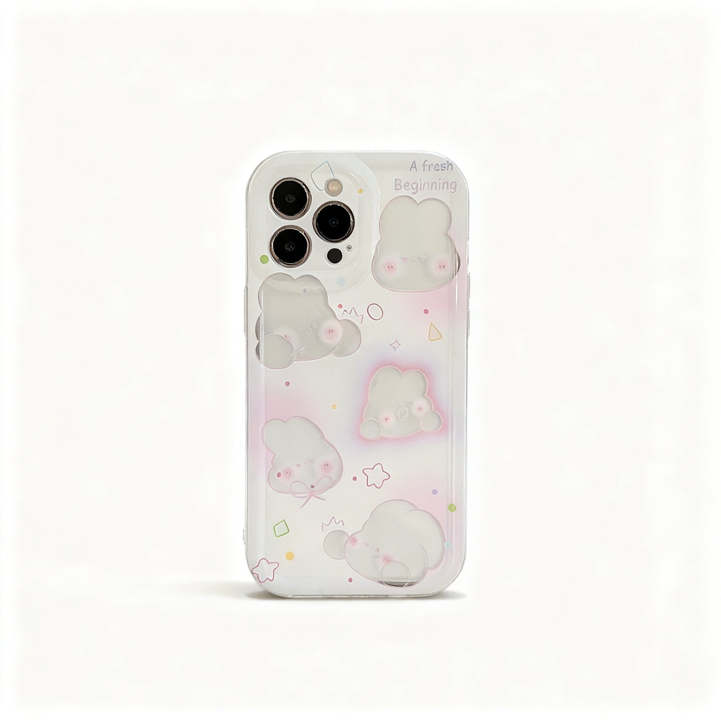 Pink Rabbit Transparent Phone Case with Glitter for iPhone