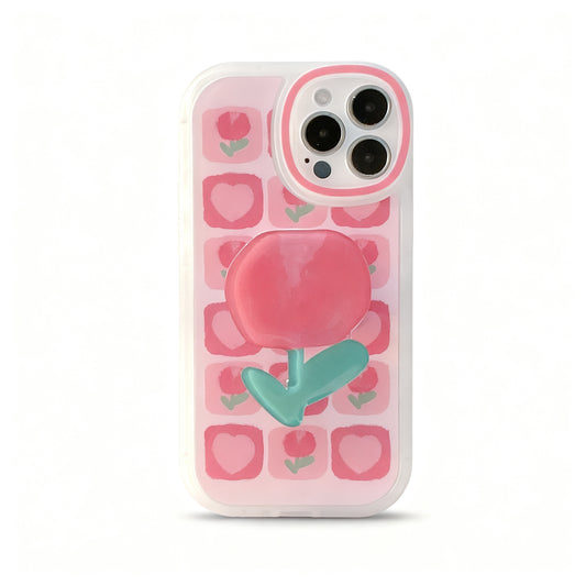 Pink Tulip Floral Matte Phone Case with Stand for iPhone