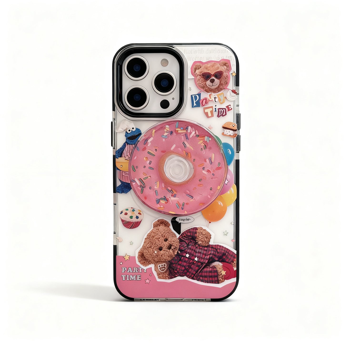 Cute Bear Design Transparent Magnetic Phone Case for iPhone