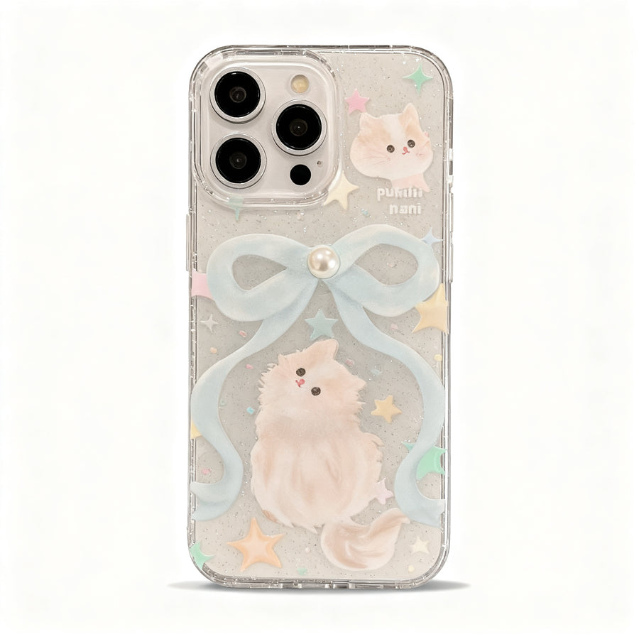 Pink Glitter Cat Bow Soft Phone Case for iPhone